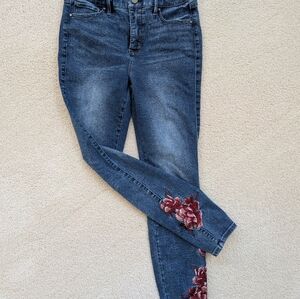 White House Black Market Dark Blue Embroidered Skinny Jeans
